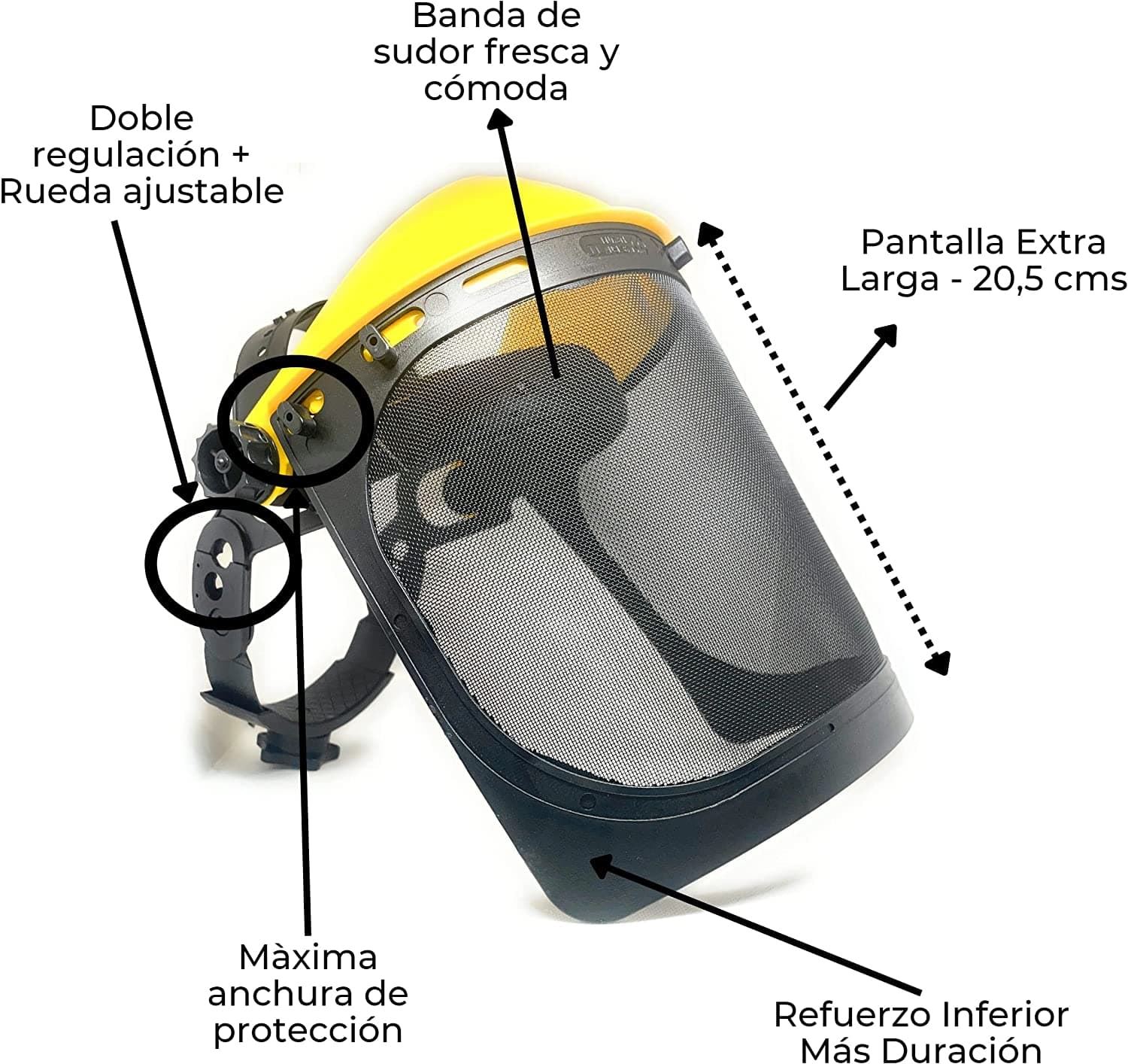 Careta Desbrozadora Motosierra Doble Regulacion Malla Reforzada Protector Facial Metálica con Refuerzo Inferior Anti Arrugamiento - Imagen 4